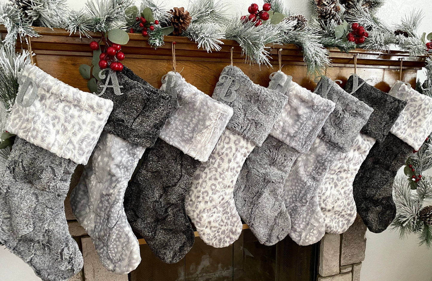 Silver, Silver Fawn, Silver Leopard Christmas Stocking - Personalized