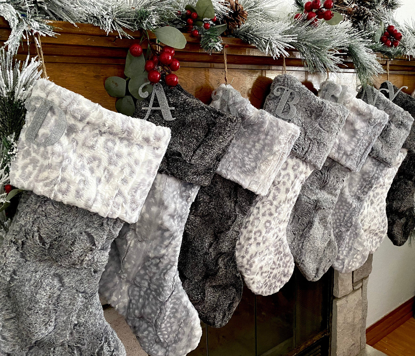 Silver, Silver Fawn, Silver Leopard Christmas Stocking - Personalized