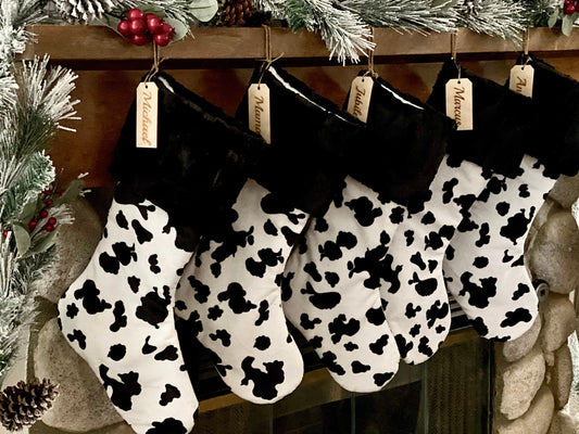 Cow Black and White Christmas Stocking - Personalized