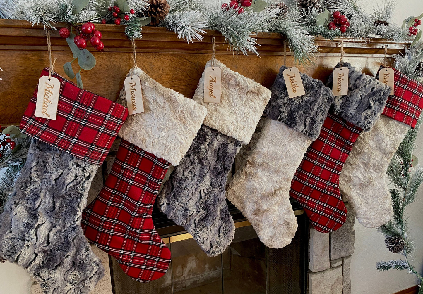 Red Plaid Buffalo Check Plaid Christmas Stocking - Personalized