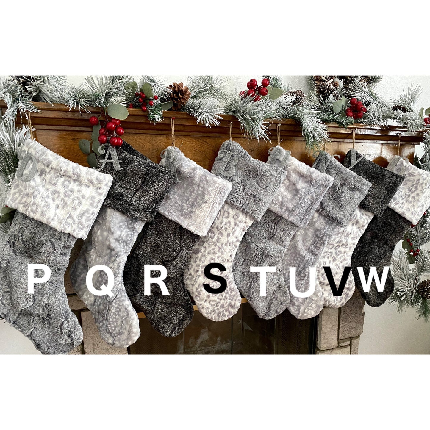 Silver, Silver Fawn, Silver Leopard Christmas Stocking - Personalized