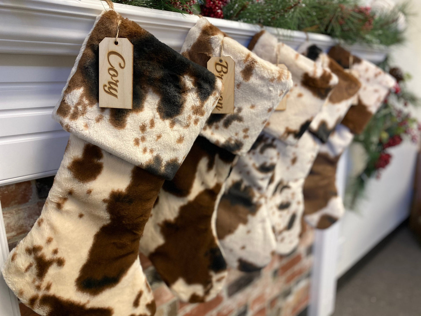 Western Ivory Brown Pony Cow Christmas Stocking - Personalized