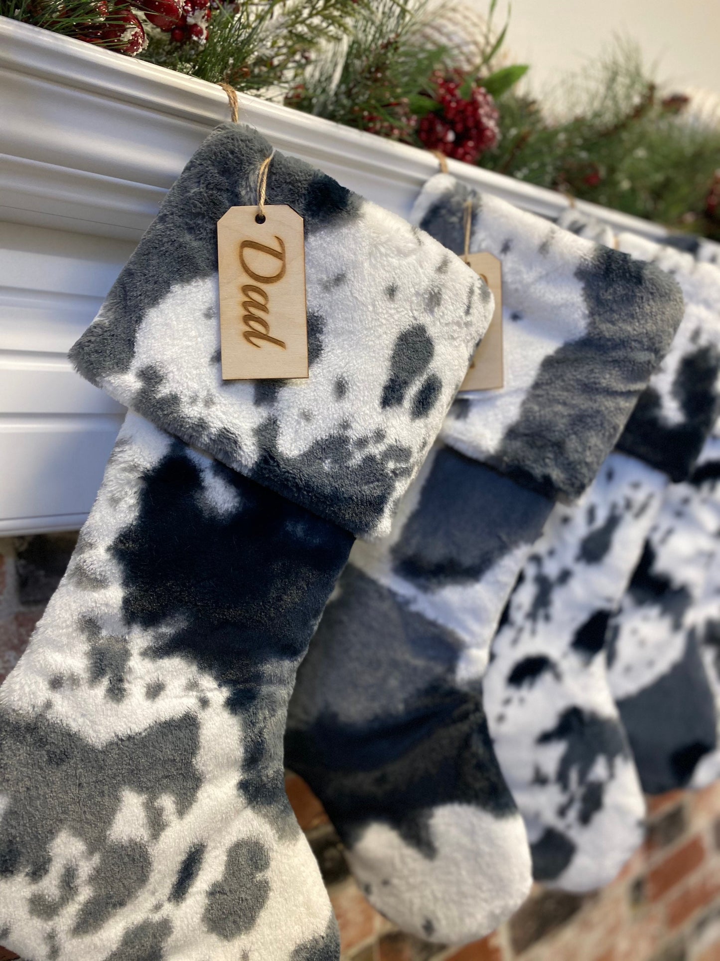 Storm Pony Gray and Black Cow Christmas Stocking - Personalized