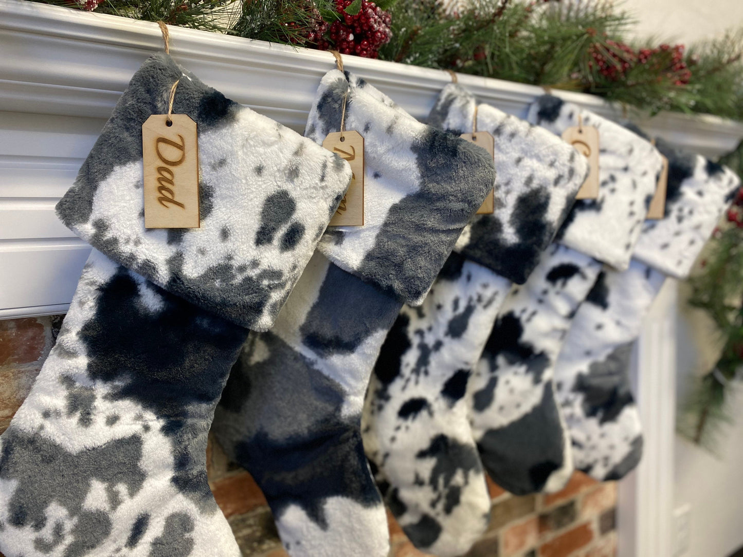 Storm Pony Gray and Black Cow Christmas Stocking - Personalized