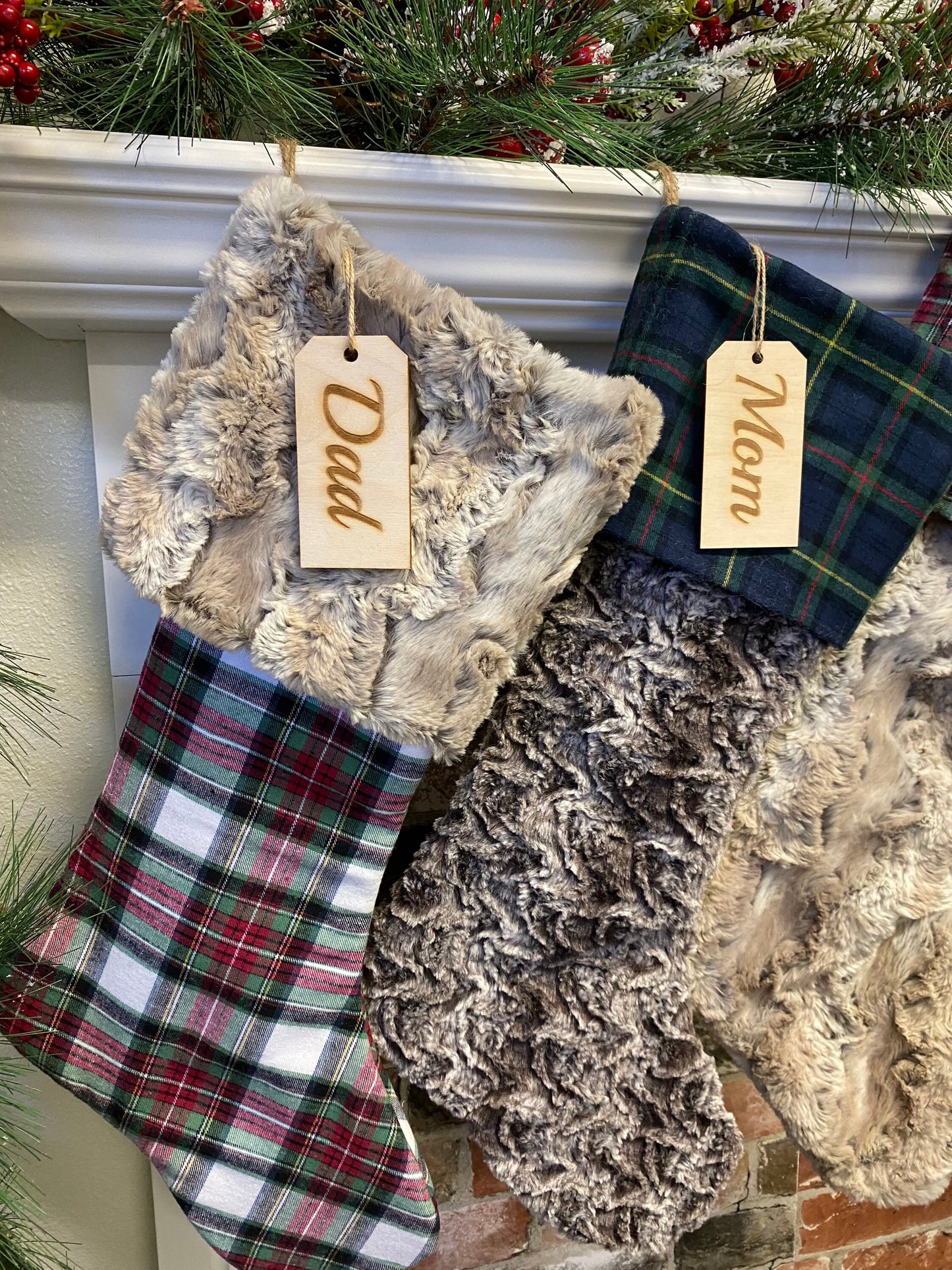 Green Plaid Christmas Stocking - Personalized