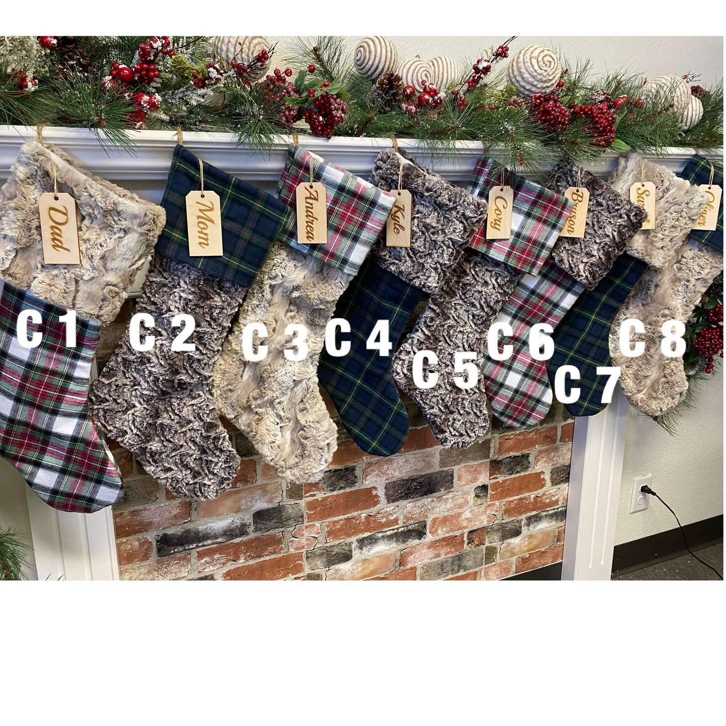 Green Plaid Christmas Stocking - Personalized