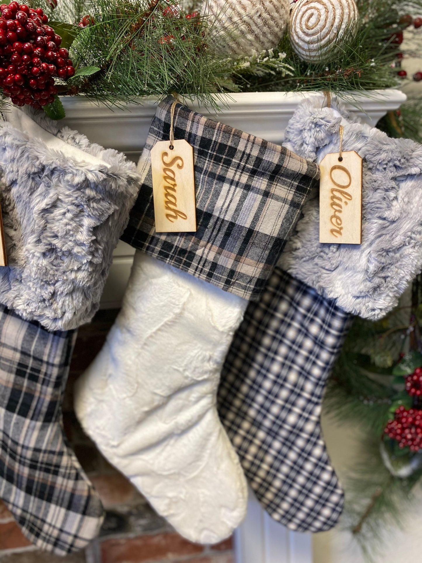 Blue Plaid Christmas Stocking - Personalized