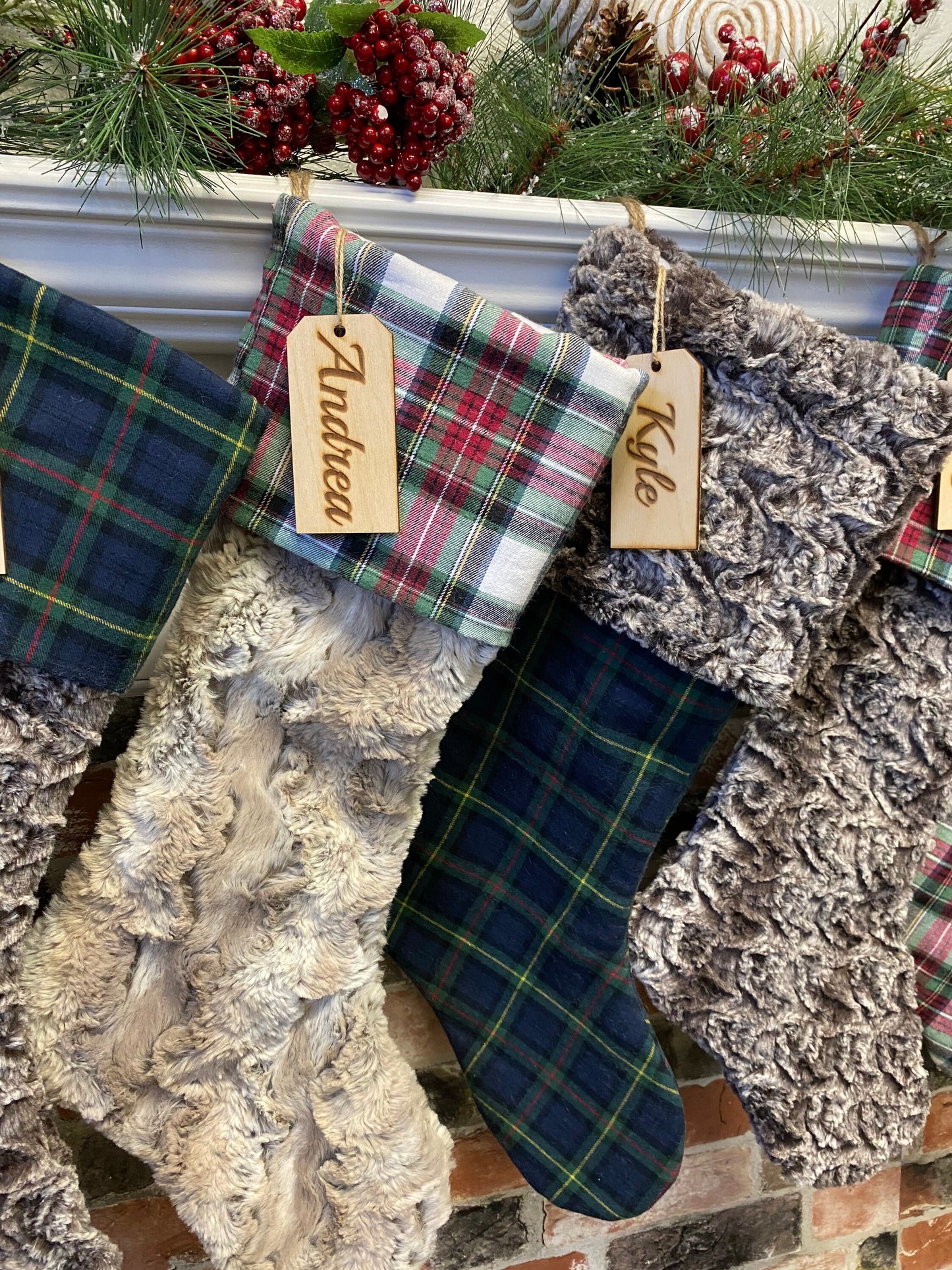 Green Plaid Christmas Stocking - Personalized