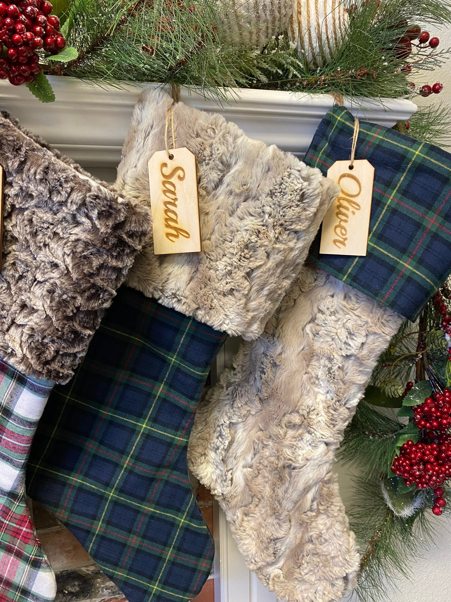 Green Plaid Christmas Stocking - Personalized