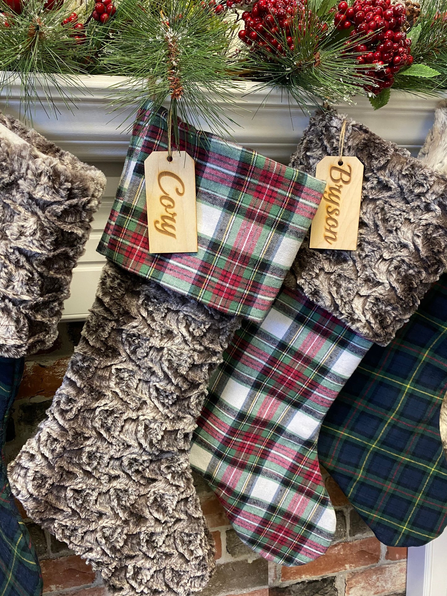 Green Plaid Christmas Stocking - Personalized