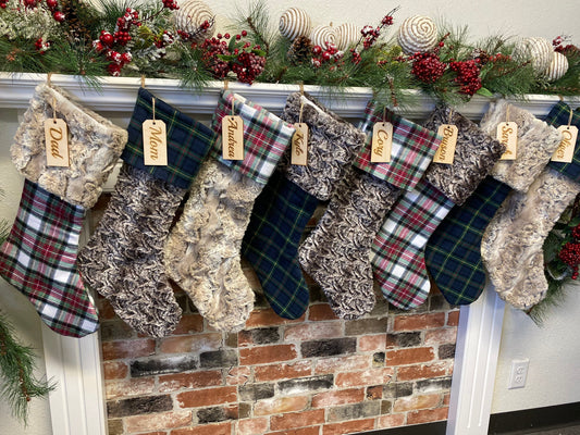 Green Plaid Christmas Stocking - Personalized