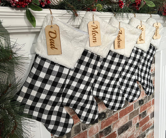 Black and White Buffalo Check Christmas Stocking - Personalized