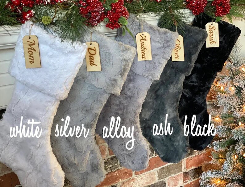 Gray White Black Christmas Stocking - Personalized