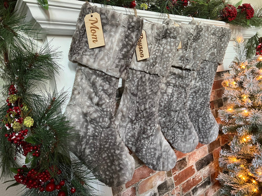 Charcoal Fawn Christmas Stocking - Personalized