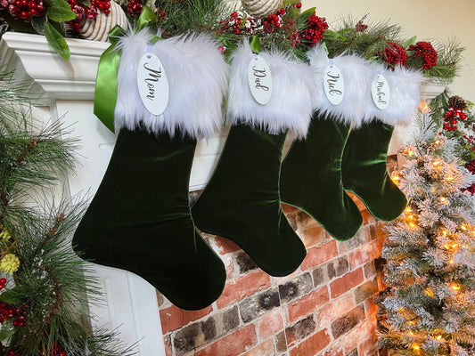 Hunter Olive Green Velvet Christmas Stocking - Personalized
