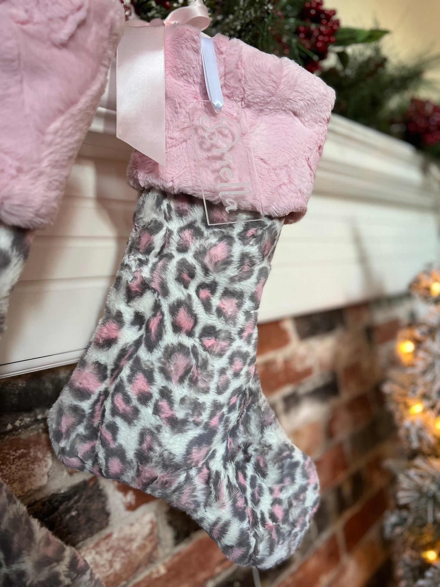 Leopard Blush Hide with Blush Pink Hide Christmas Stocking - Personalized