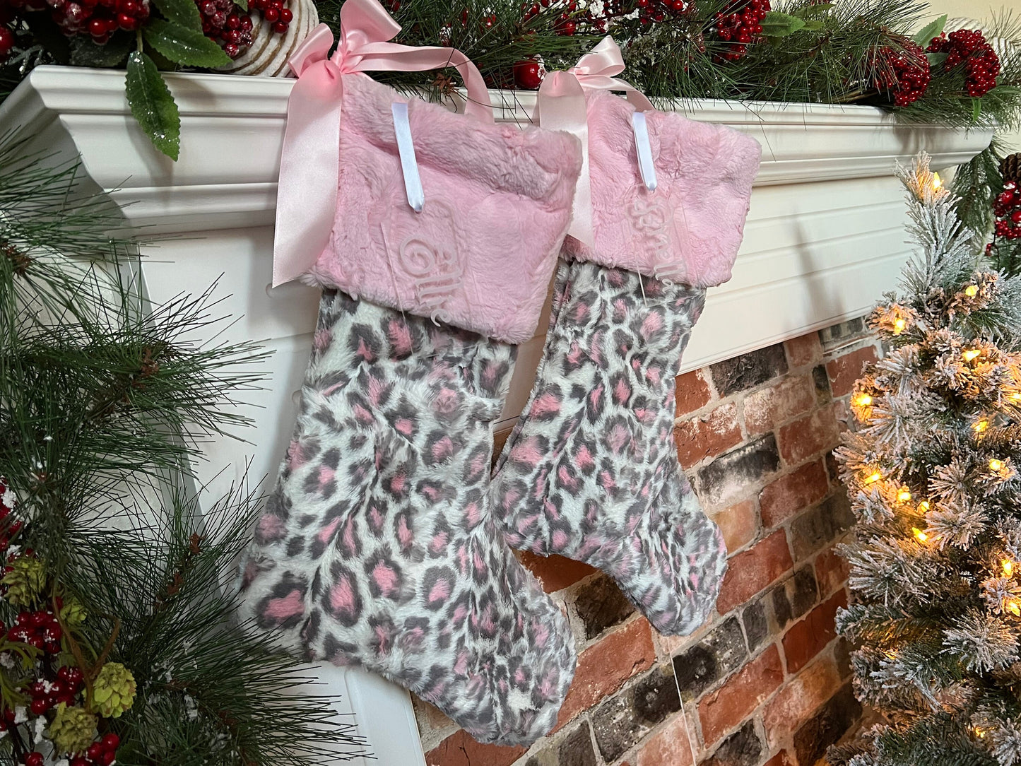 Leopard Blush Hide with Blush Pink Hide Christmas Stocking - Personalized