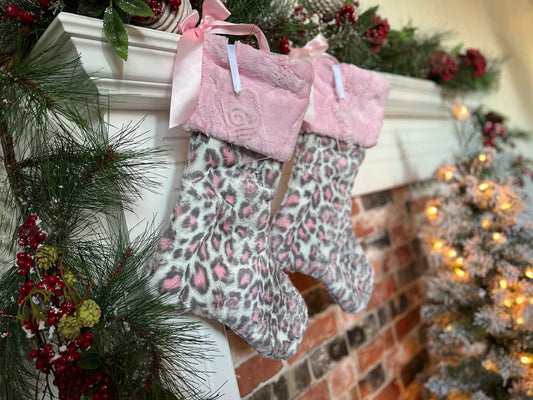 Leopard Blush Hide with Blush Pink Hide Christmas Stocking - Personalized