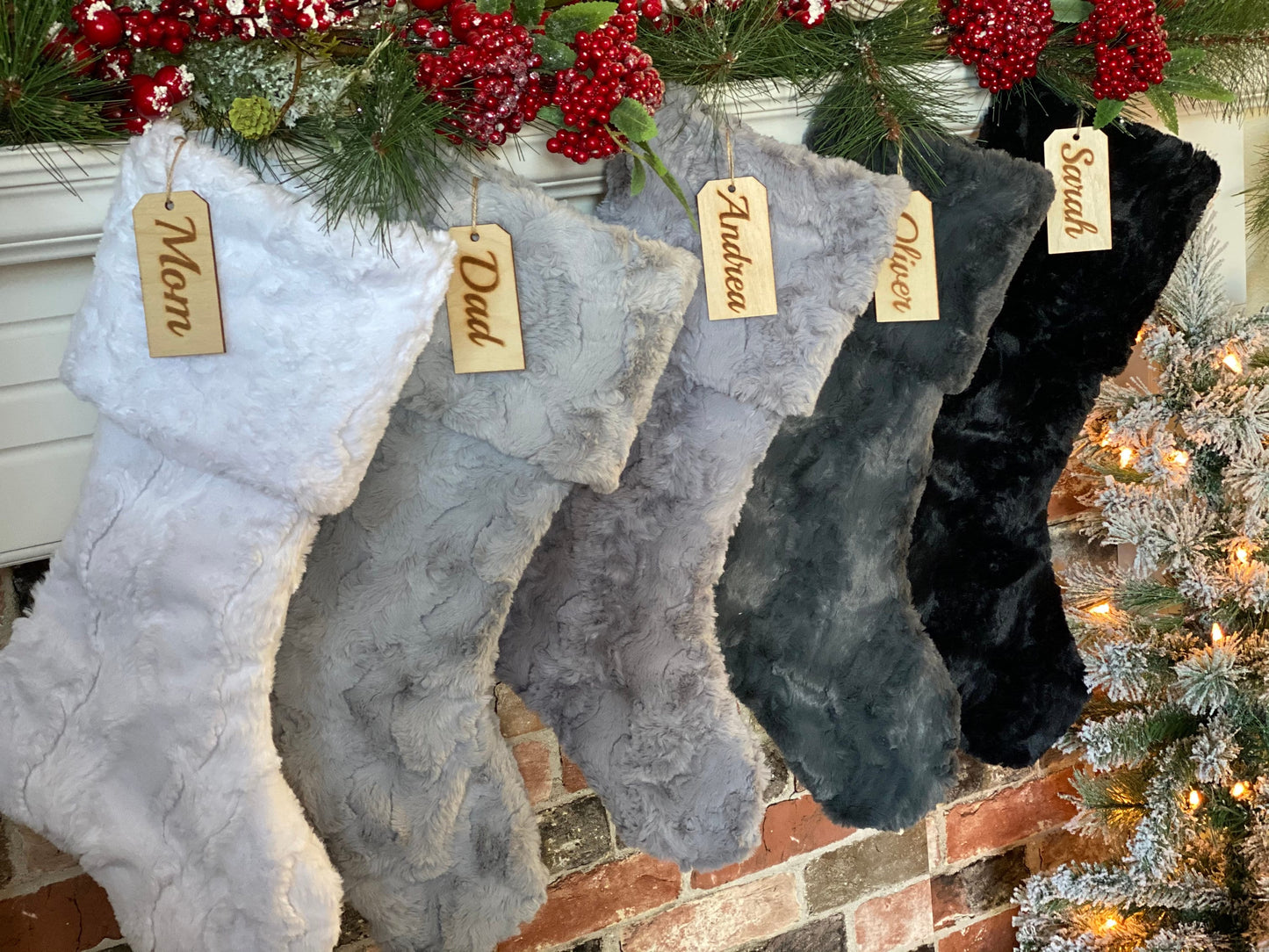Gray White Black Christmas Stocking - Personalized