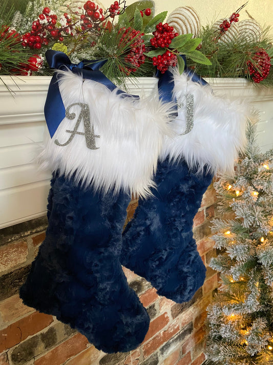 Navy Blue Christmas Stocking - Personalized