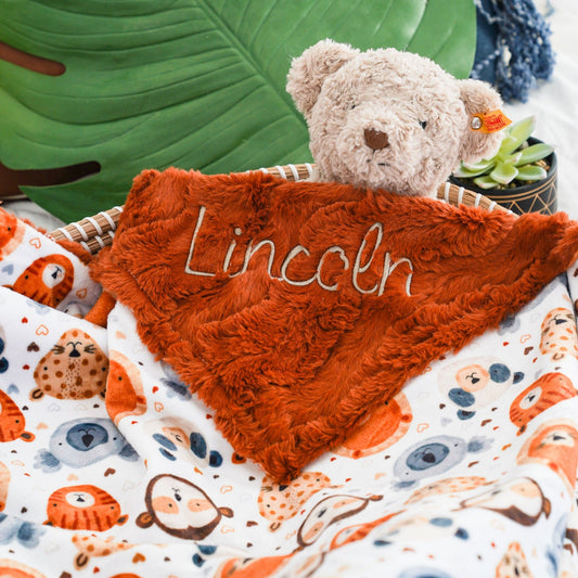 Heads Up Natural Safari Animals Minky Baby Blanket - Personalized