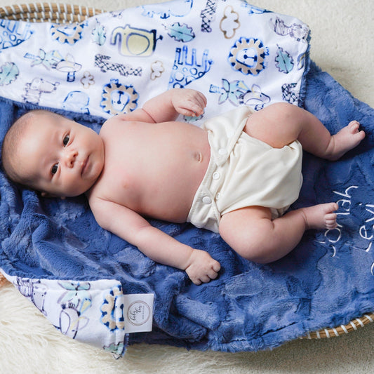 Safari Dreams Blue Minky Baby Blanket - Personalized