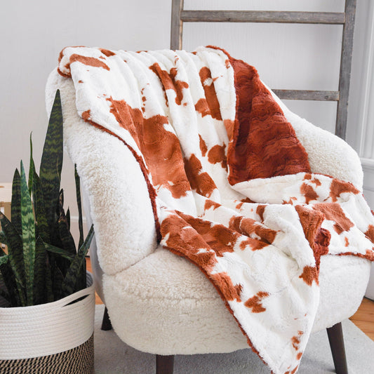 Penny Calf with Ginger Glacier Orange Adult Minky Throw Blanket