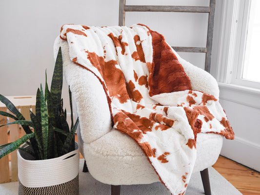 Penny Calf with Ginger Glacier Orange Adult Minky Throw Blanket