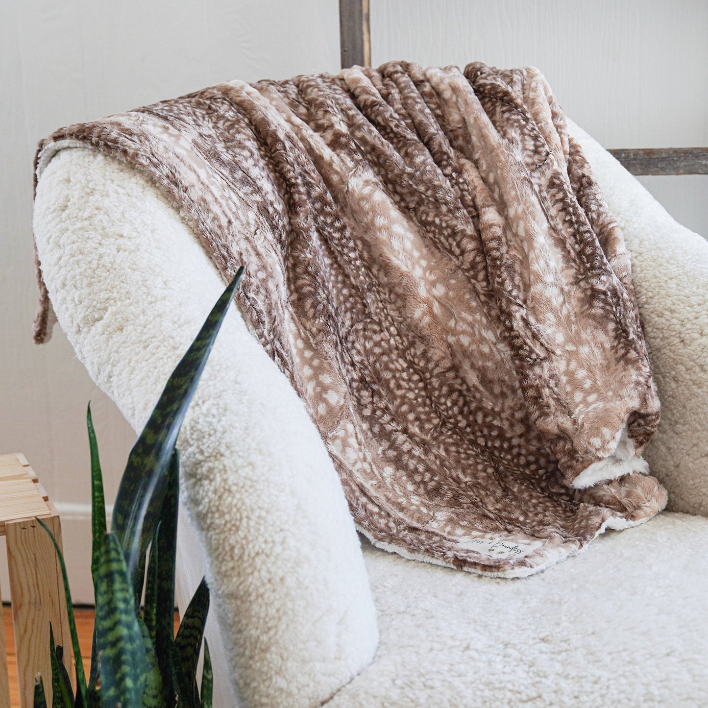 Brown Cappuccino Fawn and Ivory Hide Woodland Adult Minky Throw Blanket