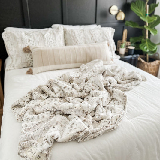 Arctic Lynx Ice Taupe Cheetah Leopard Adult Minky Throw Blanket