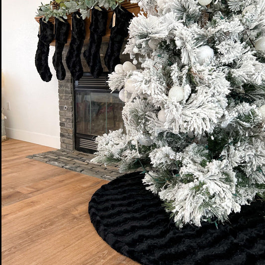 Reversible Minky Christmas Black Glacier Tree Skirt -  Double Sided Tree Skirt