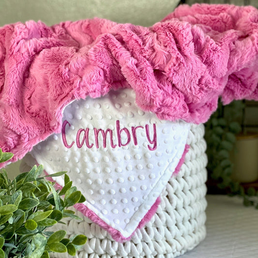 Hot Pink Glacier Minky Baby Blanket - Personalized