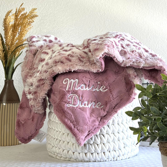 Wildrose Lynx Minky Baby Blanket - Pink Baby Shower Gift - Personalized