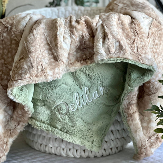 Beige Fawn Minky Brown Baby Blanket - Personalized