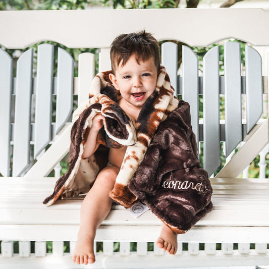 Ivory Brown Pony Minky Baby Blanket - Personalized