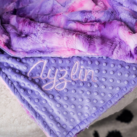 Unicorn Sorbet Pink Purple Tie Dye Minky Baby Blanket - Personalized