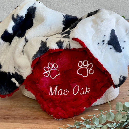Bessie Calf with Cardinal Glacier Minky Pet Blanket - Personalized