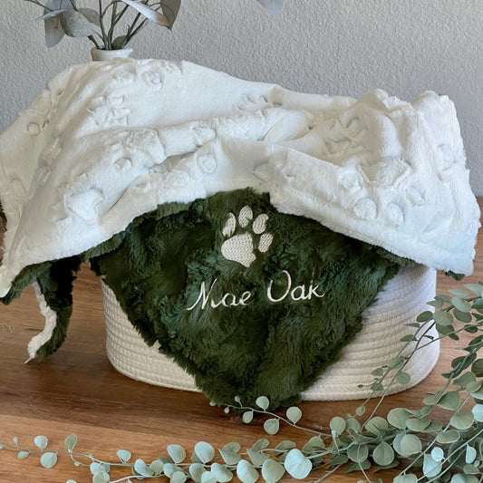 Ivory Embossed Paw Minky Pet Blanket - Personalized