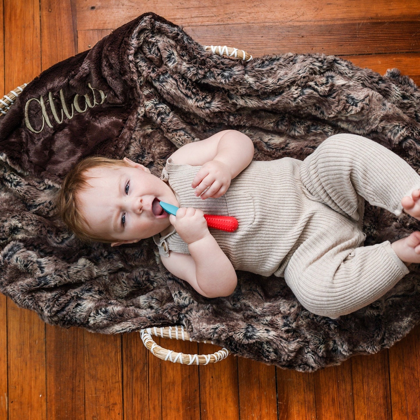 Walnut Wild Rabbit Print Minky Baby Blanket - Personalized