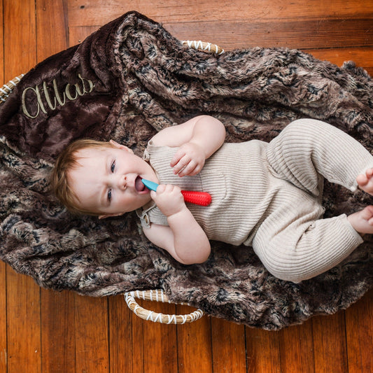 Walnut Wild Rabbit Print Minky Baby Blanket - Personalized
