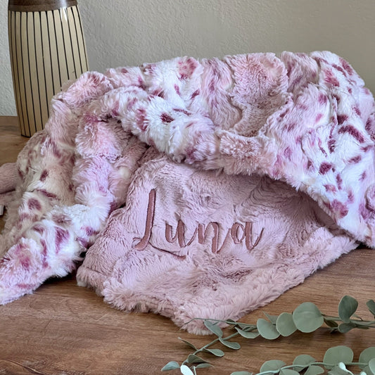 Wild Rose Lynx Rosewater Minky Baby Blanket - Personalized