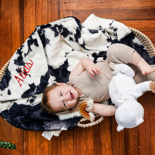 Double Sided Bessie Calf Cow Western Minky Baby Blanket - Personalized