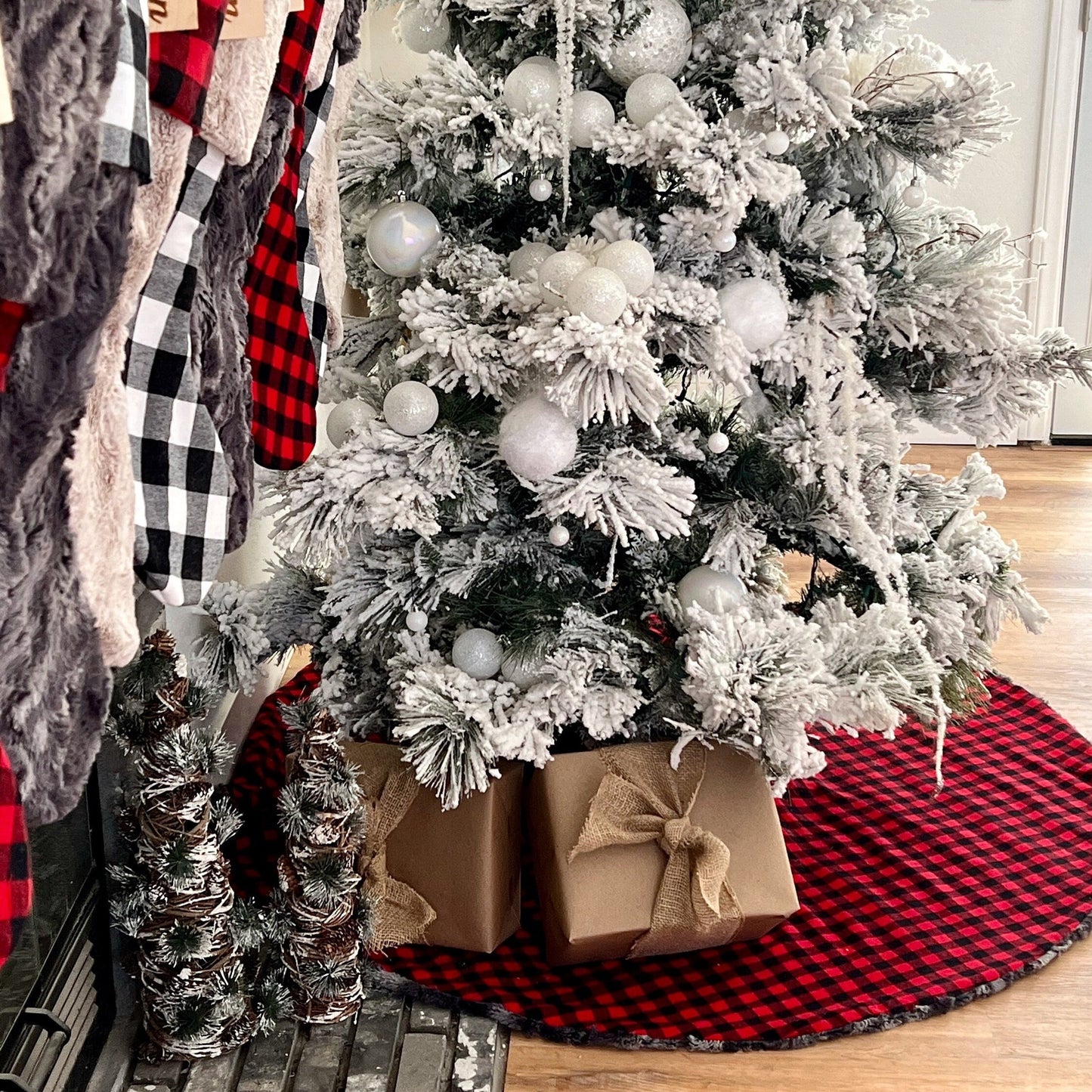 Reversible Minky Nine Iron and Red and Black Buffalo Check Tree Skirt