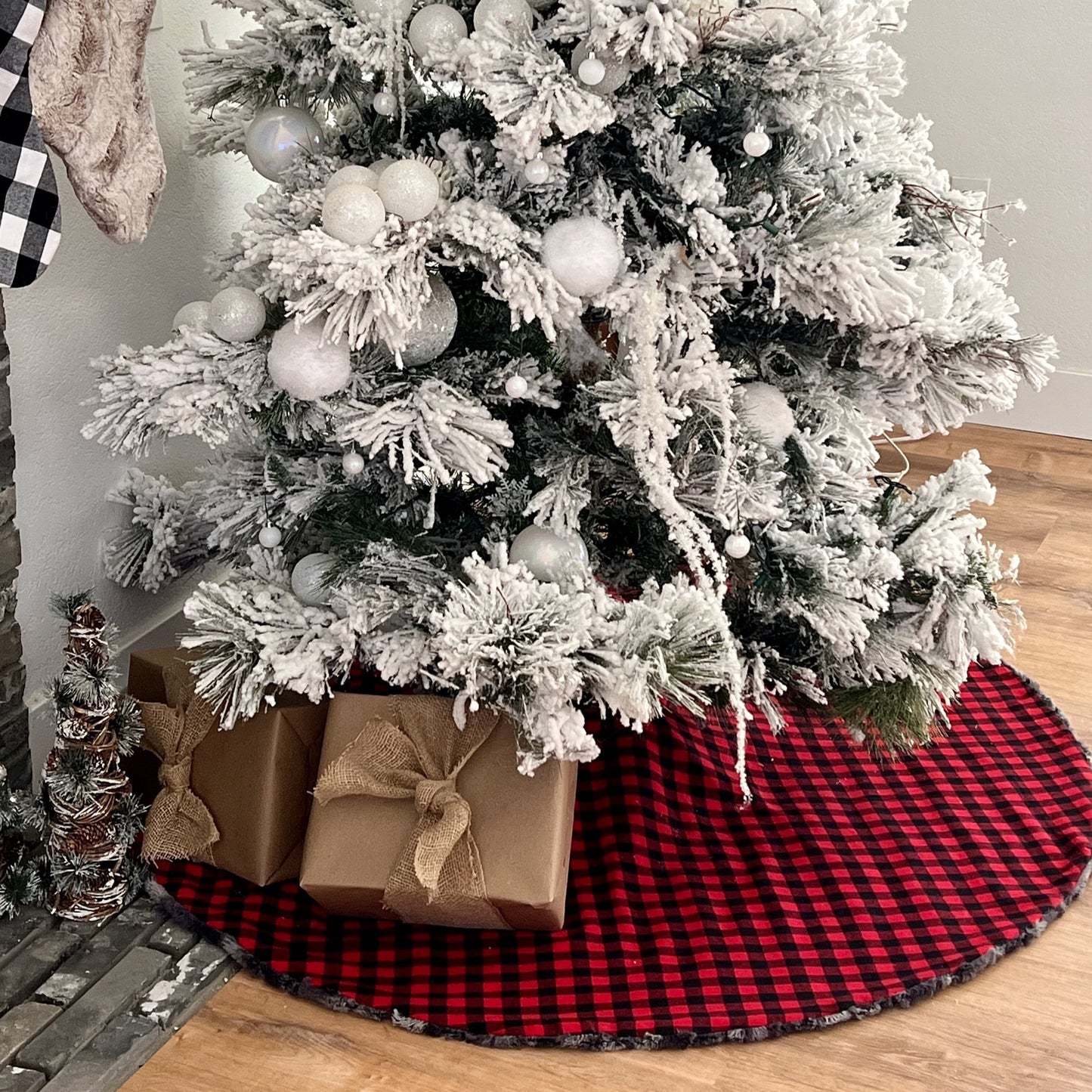 Reversible Minky Nine Iron and Red and Black Buffalo Check Tree Skirt