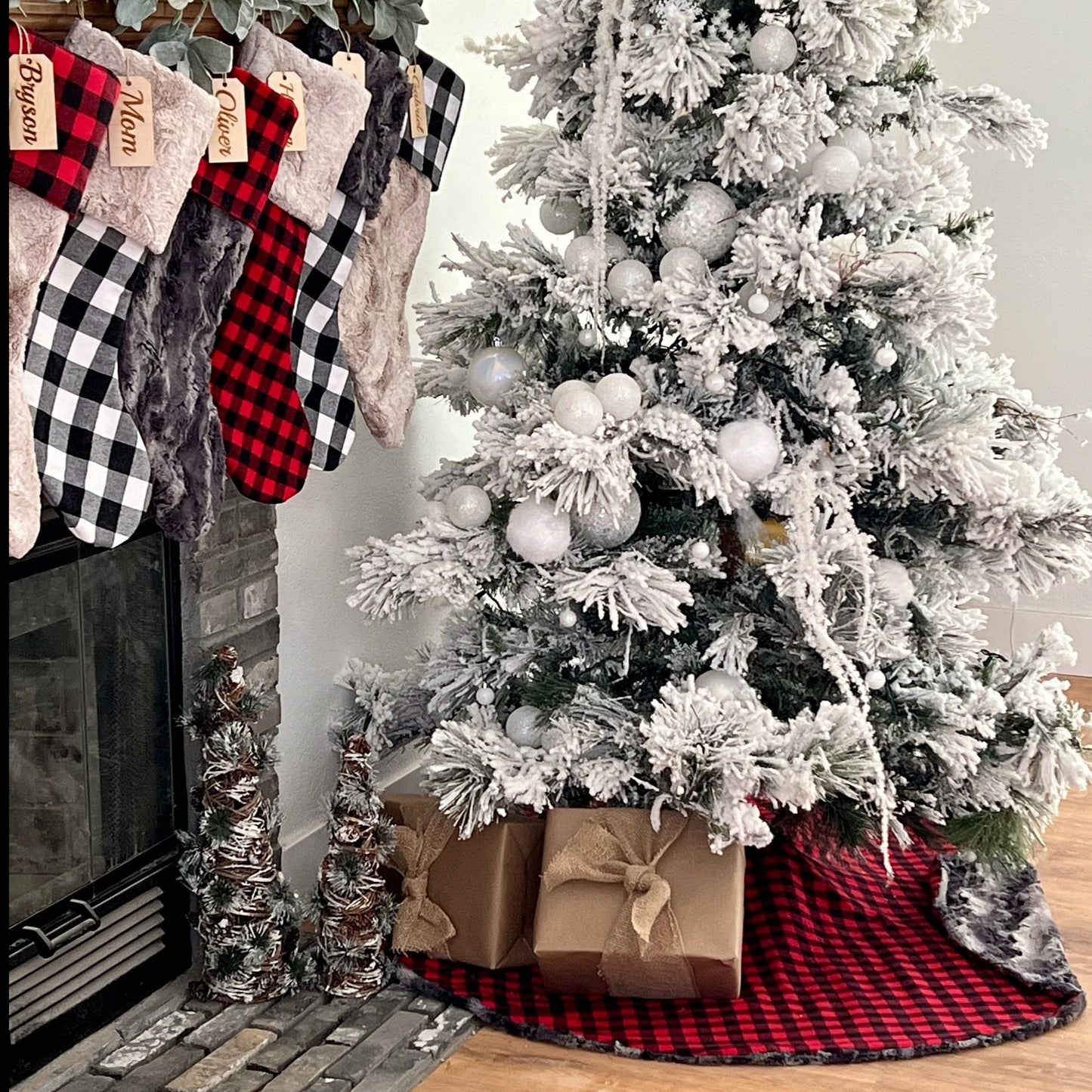 Reversible Minky Nine Iron and Red and Black Buffalo Check Tree Skirt