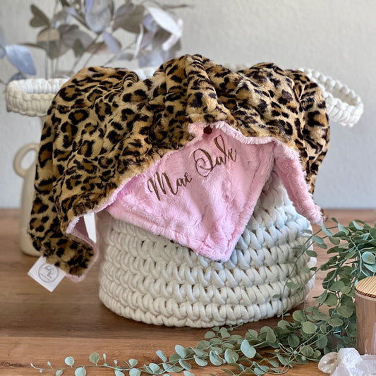Leopard Sand Cheetah Minky Baby Blanket - Personalized