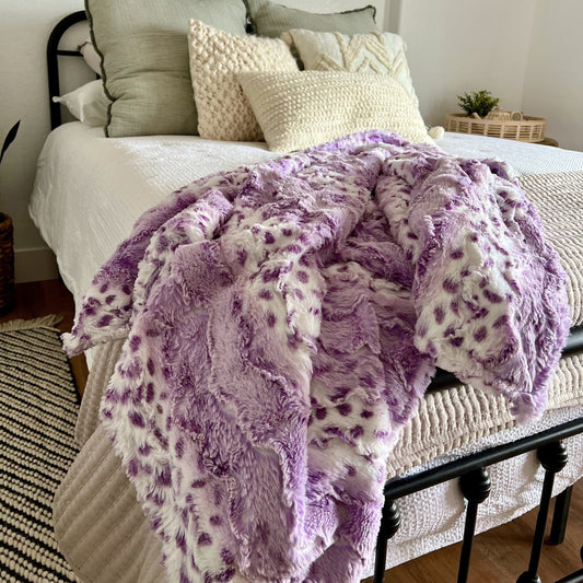 Lavender Wild Lynx Cheetah Leopard Adult Minky Throw Blanket