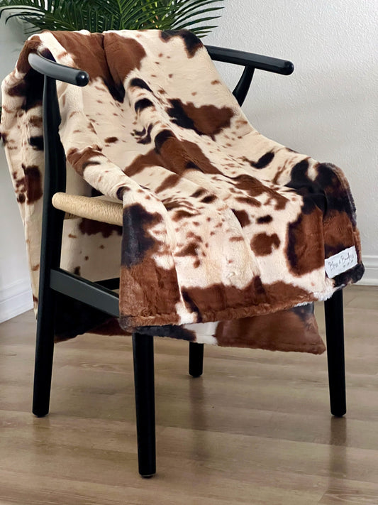 Ivory Brown Pony Western Adult Minky Throw Blanket