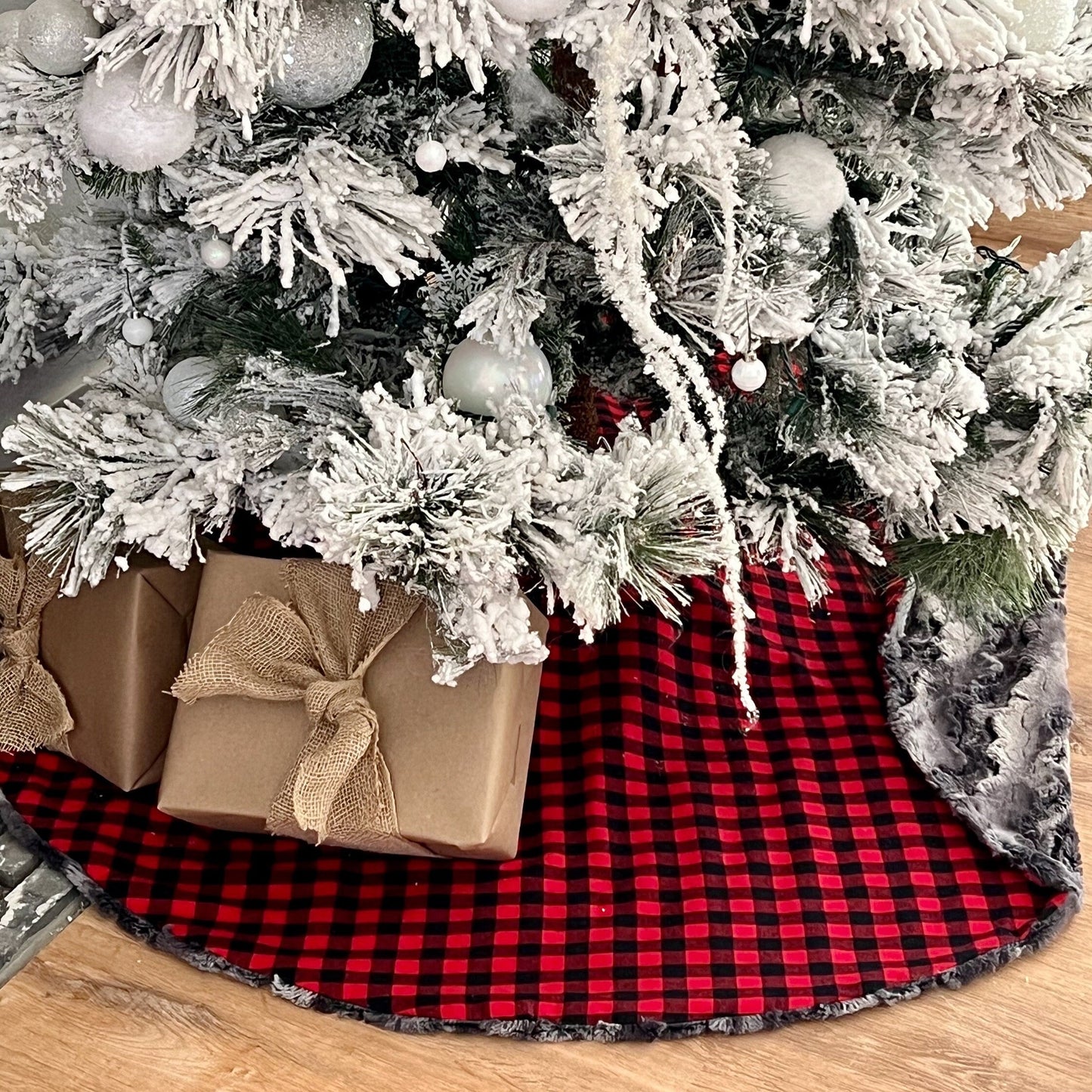 Reversible Minky Nine Iron and Red and Black Buffalo Check Tree Skirt
