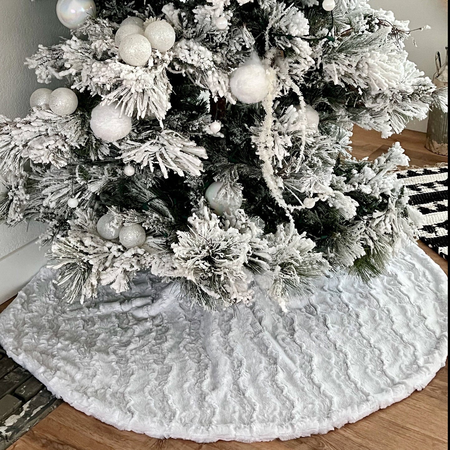 Reversible Minky Christmas Snow White Glacier Tree Skirt - Double Sided Tree Skirt